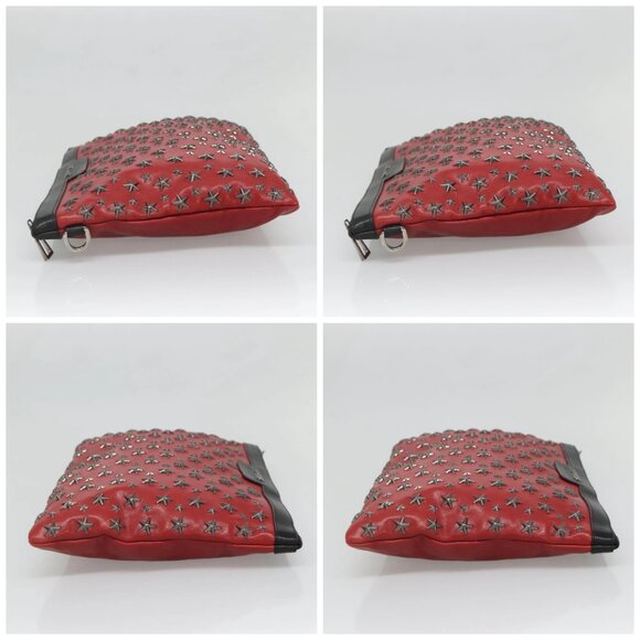 Jimmy Choo Studs Clutch Bag Leather Red Black Auth bs28965 - Picture 16 of 16